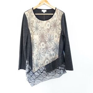 Kamana Patchwork Layered Look Boho Floral Stretch Tunic Large